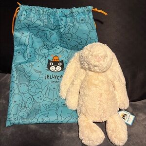 Jellycat Fluffy Cream Bunny with Blue Bag